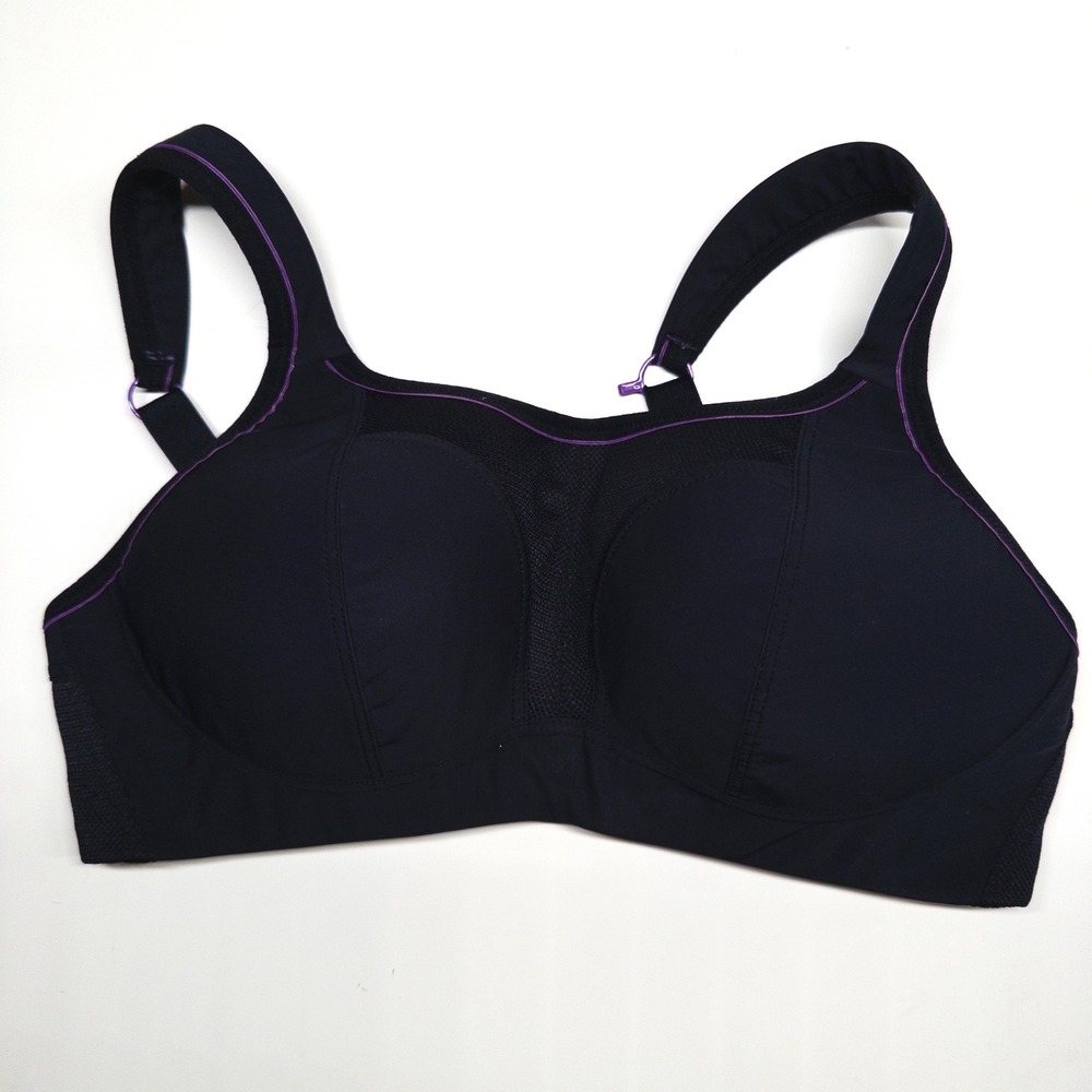 Panache Boundless Racerback Non-Wire Sports Bra 36C Black Purple Trim Style 7341